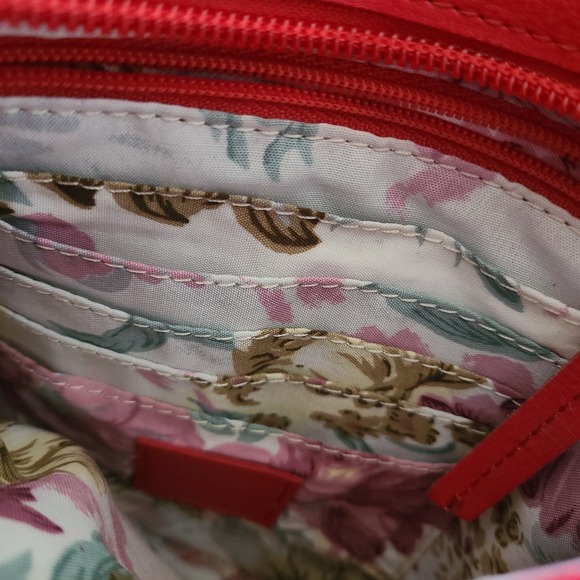 Mou Meraki Red Leather Crossbody Bag Floral Lining Multi Pocket Festival Boho - Picture 11 of 11